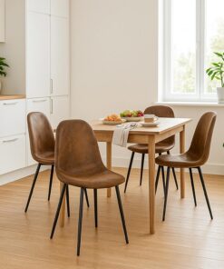 MEUBLE COSY Sillas de Comedor Juego de 4, Sillas De Cocina Tapizado en Gamuza, Patas Metal, Marrón
