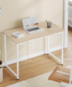 WOLTU Escritorio de Trabajo, Mesa de Ordenador, 100x50x75 cm | Con Soporte Metálico, para Estudio, Oficina y Dormitorio, Madera + Metal, Blanca
