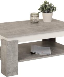 Hela Tische Tim - Mesa de café (Revestimiento de melamina, Madera de Color, Efecto hormigón/Blanco, Estante Grande, 90 x 60 x 41 cm)