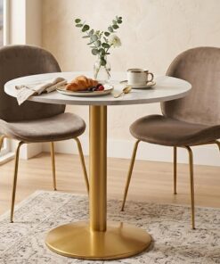 Mesa de Comedor Redonda Moderna de 30 Pulgadas, Mesa de tulipán con Parte Superior de mármol sintético, fácil de Montar, Marco de Metal Resistente, diámetro de 30 x 28.54 Pulgadas de Alto