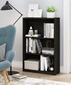 Furinno Jaya Estantería para Libros, estantería de 3 Niveles, estantería con estantes Ajustables, 24,13 x 62,23 x 102,36 cm, para Sala de Estar, Dormitorio, Oficina en casa, Espresso