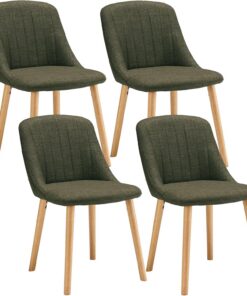 Juego de 4 sillas de comedor de poliéster para sala de estar con patas de madera, silla de cocina tapizada, color verde hierba
