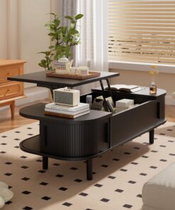 Mesa de Centro con Tapa Elevable – Mesa Central Moderna de Madera con Puerta Corredera y Almacenamiento Oculto, para Salón, Espacios Pequeños, Oficina en Casa