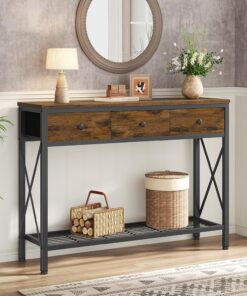 FAVOOSTY Mesas de Consola, Mesa de sofá con 2 cajones y estantes de 1 Nivel, Mesa de Pasillo de Madera, 101.00 × 29.50 × 76.50 cm para Pasillo, salón, Dormitorio