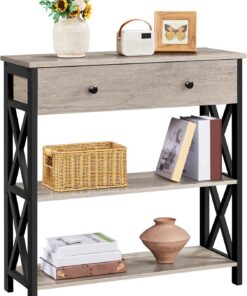 Yaheetech Mueble Entrada Recibidor Mesa de Consola 80x29,5×81cm Gris | Mesa Recibidor Auxiliar de Industrial de 3 Niveles para Sofá Pasillo Comedor Dormitorio Salón Cafetara