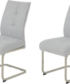 Hela Ines Set de 2 sillas de Comedor con Base en voladizo, sillas XL, tapizado en Tejido Gris, Asiento cómodo con núcleo de muelles, Estructura metálica con Efecto Acero Inoxidable