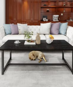 Mesa de café vintage, 90x45x42cm Mesa auxiliar de sofá, mesa de salón con espacio de almacenamiento, mesa auxiliar de metal, estructura metálica con estante, fácil de montar (mesa de salón)