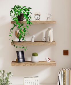 Juego de 3 estantes flotantes de madera, estantes rústicos montados en la pared, estante flotante decorativo de 40 cm de longitud, estantes de exhibición de pared con soportes invisibles para