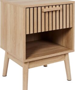 HOME DECO FACTORY - HD0205, Mesita de Noche Moderna Klaus con Cajón Práctico, Diseño Rústico en Madera, Diseñada para Dormitorio o Salón, Dimensiones 40x35x55 cm, Color Marrón | Madera de ingeniería, mesita de noche Klaus, práctico cajón, diseño en bruto, dormitorio o sala de estar, beige