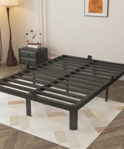 Cama Doble 135 x 190 cm, Estructura Negra Con patas antideslizantes y Gran Espacio de Almacenamiento (41 cm), ideal Para el Dormitorio y la Habitación de Huéspedes