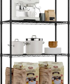 M MZG Estantería Metálica de 4 Niveles, Capacidad de Carga de 454 kg, Baldas Ajustables, para Garaje, Trastero, Lavandería y Cocina,Estudio,Negro, 35 x 75 x 120,7 cm
