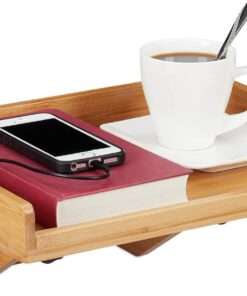 Mesita de noche Relaxdays, mini mesita de noche con clip, hecha de bambú, ahorra espacio, ranuras para cables, estante WD 32,5x27x9 cm, natural