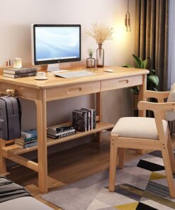 GArcan Escritorio de Madera Maciza, Escritorio Moderno para el hogar con Estante de Almacenamiento y 2 cajones, Mesa de Estudio para Estudiantes, estación de Trabajo para computadora (39 Pulgadas,