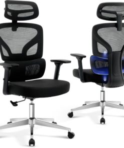 Garvee Silla Escritorio Ergonómica con Base Metálica Sin Color | Con Soporte Lumbar Ajustables,Reposacabezas y Apoyabrazos,Malla Giratoria Negro,Reclinable(90°-135°),Móvil,Carga máx.136 kg