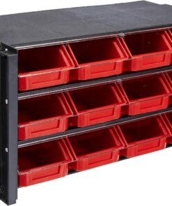 Tayg - Estante con clasificador apilable plástico 12 cajones, Color Negro/Rojo, Talla Única