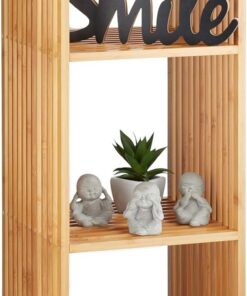 Relaxdays Estantería de bambú, Organizador Redondeado, Mueble con Cuatro estantes, Cuadrado, Marrón, 96x33x33 cm, 96 x 33 x 33 cm