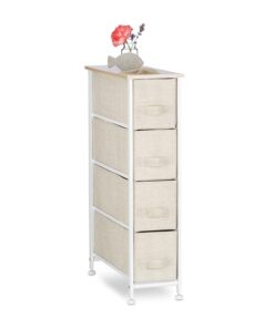 Relaxdays Cajonera Multiusos con 4 Cajones, Metal-Tela, Beige, 76 x 20 x 48 cm