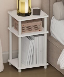 Furinno Just Mesita de Noche Turn-N-Tube de 3 Niveles, mesita de Noche de Montaje sin Herramientas, Mesa Lateral con Almacenamiento Abierto para Dormitorio, Sala de Estar, Blanco