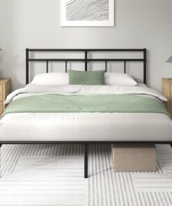 Zinus Elias Somier 135x190 cm - Altura 30 cm - Base Cama Matrimonio en Acero con Cabecero - Láminas de Metal - Montaje Fácil- Espacio de Almacenamiento - Negro