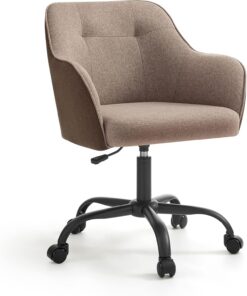 SONGMICS Silla de Estudio Giratoria Altura Ajustable 110 kg | Marco de Acero, Tela de Algodón-Lino Transpirable, para Estudio, Dormitorio, Marrón OBG019K01