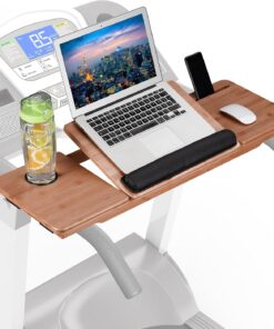 Relaxdays Escritorio para Cinta de Correr, 7 Posiciones, portavasos, Soporte móvil y portátil, bambú Sellado, Natural
