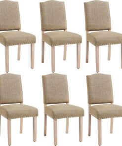 Yaheetech Juego de 6 Sillas de Cocina Tapizada de Tela Patas Madera Khaki | Silla de Comedor Respaldo Alto, Silla de Cocina Tapizada de Tela, Diseño Clásico, Asiento Acolchado, para Salón y Cocina