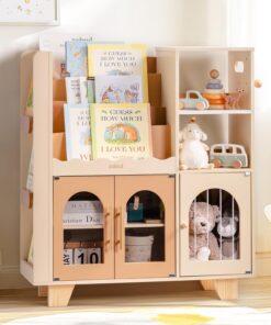 ROBUD Estantería Infantil de Madera, Varios Niveles, con Zona de Almacenamiento de Juguetes, Armario Infantil para Grandes Libros de imágenes, Muebles Infantiles