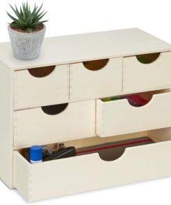 Relaxdays Organizador Escritorio Madera, 6 Cajones, para Objetos Pequeños, 28 x 40 x 20 cm, para Personalizar, Natural