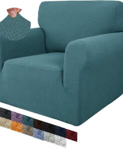 MAXIJIN Funda Creativa Jacquard para Silla de Sala, Super Elástica Antideslizante con Brazos, Amigable con Mascotas, Protector Elástico 1 Pieza para Sillón (1 Plaza, Azul Pavo Real)