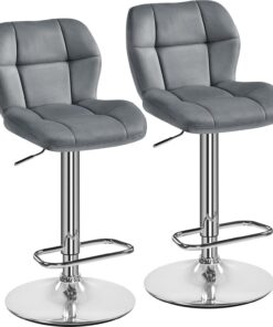 Yaheetech Juego de 2 Taburetes de Bar Sillas Altas Gris Oscuro Póliester | Terciopelo, Altura Ajustable Entre 62,5 y 84,5cm, Giratorio con Respaldo y Reposapies, para Salón Cocina Comedor Mostrador