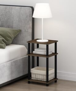 Furinno Just Mesita de Noche giratoria de 3 Niveles, sin Herramientas, Almacenamiento Abierto para Dormitorio o Sala de Estar, Nogal Columbia