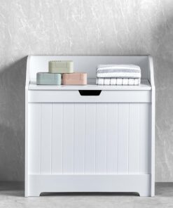 Bath Vida Priano - Armario de Almacenamiento para Cuarto de baño, Cesta de Madera, Color Blanco