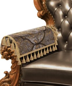 Fundas para Reposabrazos de Sofá Sillón Juego de 2, Fundas para Reposacabezas Damasco Antideslizantes 50x60cm (Gris & Dorado)