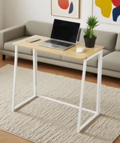 FurnitureR FurnitureR Escritorio Compacto y Plegable, Bandeja Madera Efecto Roble y Marco metálico, fácil de Transportar y Guardar, para Dormitorio, salón u Oficina, Oak, 80 x 40 x 74 cm