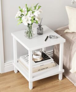 Mesa Auxiliar Pequeña de Madera de Ideal para Salón o Dormitorio Medidas 50x50x58cm Mesa Centro à Deux Niveaux Elegante y Funcional Cuadrado Blanco LET510W