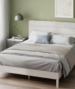 ZINUS Piper - Marco de Cama Doble - Cama 135 x 190 cm - 30 cm de Altura - Base de Cama tapizada con cabecero - Soporte de Listones de Madera - Blanco Roto