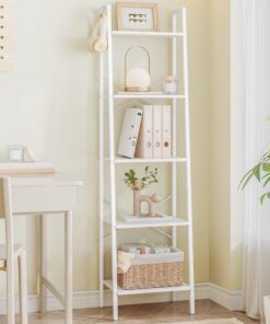 Hzuaneri Estantería de escalera, estantería para libros, estante de almacenamiento esquinero independiente con 2 ganchos para oficina en casa, sala de estar, cocina, dormitorio, industrial, 5 niveles,