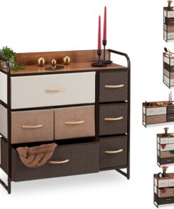 Relaxdays Mueble Modular, 7 Cajones deslizantes, Balda, Cestas Plegables, Cómoda de Tela, 79 x 80 x 31,5 cm, Marrón, c