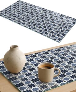 Tapa para Mesa de Centro 100x50 cm | Rectangular | Bordes Pulidos | flores azules | con Impresión Decorativa | Pies Antideslizantes | para la Cocina y Salón | Vetro Temperato