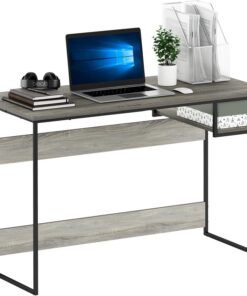 Furinno Moretti Modern Escritorio De Computadora, Madera, Gris Roble Francés, Talla única