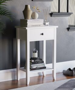 Home Discount Windsor 1 cajón Consola Mesa con Estante, Madera Blanca Pasillo Sala de Estar Dormitorio tocador Muebles de Escritorio