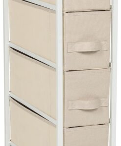 Cómoda con 4 cajones de Tela FOLDRESS S 20x48x76 cm Cajonera organizadora, deslizantes de Altura Regulable, Marco de Metal, Beige