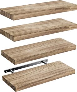 Pipishell Estanteria Pared, baldas Pared de 40 cm, Estantes de Pared de Madera de Paulownia, Estantes de Madera Juego de 4 para Baño, Dormitorio, Oficina, Salón, Cocina, etc (marrón Claro)