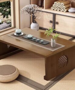 Mesa de Suelo de té Chino de bambú,Mesa de Centro Plegable Japonesa,Mesa de Altar for meditación,Mesa de Tatami Plegable portátil Baja for Sala de Estar,decoración del hogar (Nogal, 100 * 50 * 30cm)