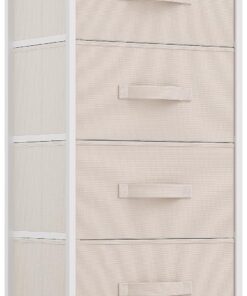 YITAHOME Comoda 4 Cajones,Cajonera de Tela,Sinfonier,Robusta Estructura metálica,Blanco Crema