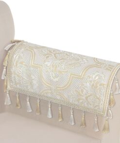 Fundas para Reposabrazos de Sofá Sillón Juego de 2, Fundas para Reposacabezas Damasco Antideslizantes 50x60cm (Blanco & Amarillo)