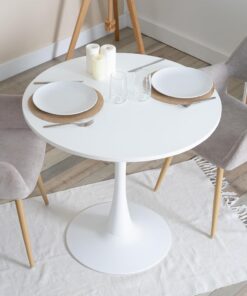 MEUBLE Cosy Mesa de Comedor Redonda para 2-4 Personas, Mesas de Cocina Escandinava, Patas en Forma de Trompeta, Blanco, 80x80x75cm