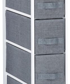 Relaxdays Cajonera Multiusos con 4 Cajones, Metal-Tela, Gris, 76 x 20 x 48 cm