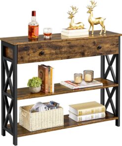 Yaheetech Mesa Consola Recibidor de Entrada 100x29.5x81 cm Marrón Rústico | Mueble Auxiliar Salón de 3 Niveles Estilo Industrial para Salón Pasillo