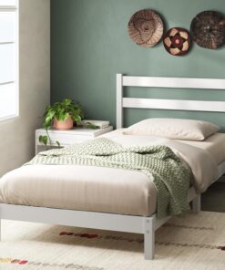 Zinus Robin Cama de 80 x 190 cm – Estructura de Cama de 20 cm de Altura – Estructura de Cama de Plataforma de bambú sostenible con cabecero – Blanco